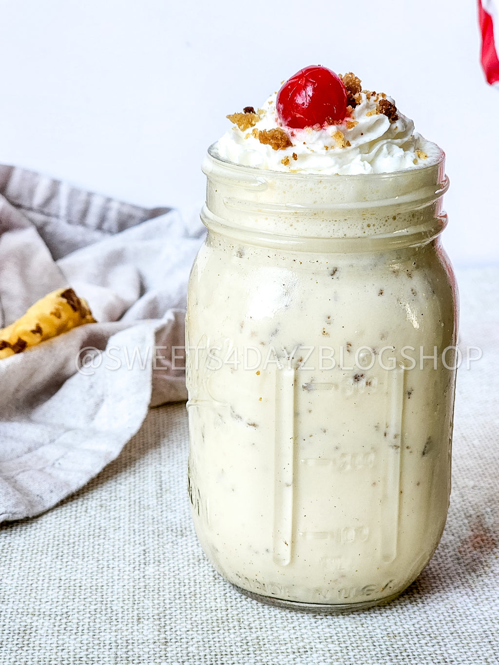 Copycat Chick Fil A Caramel Crunch Milkshake on Linen
