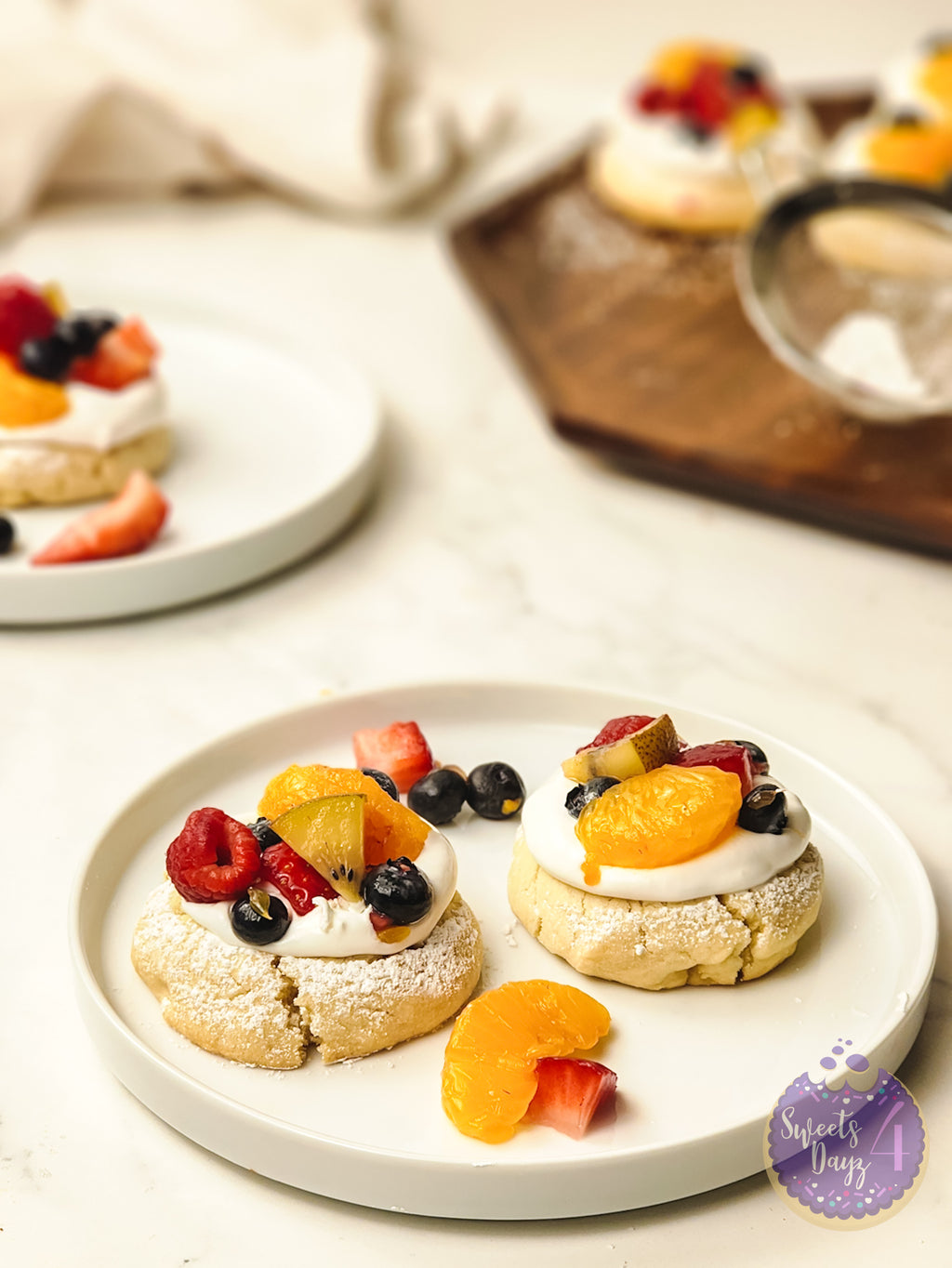 Fruit Pizza Cookies on Marble