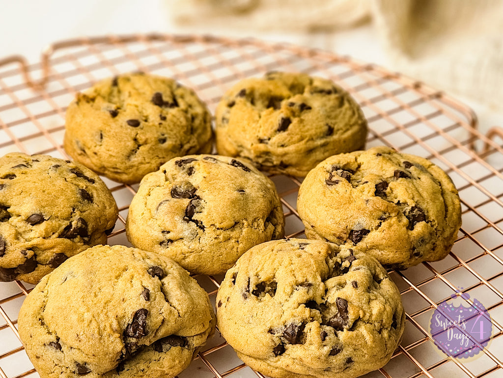 Soft Thick Chocolate Chip Cookies on Gold Marble