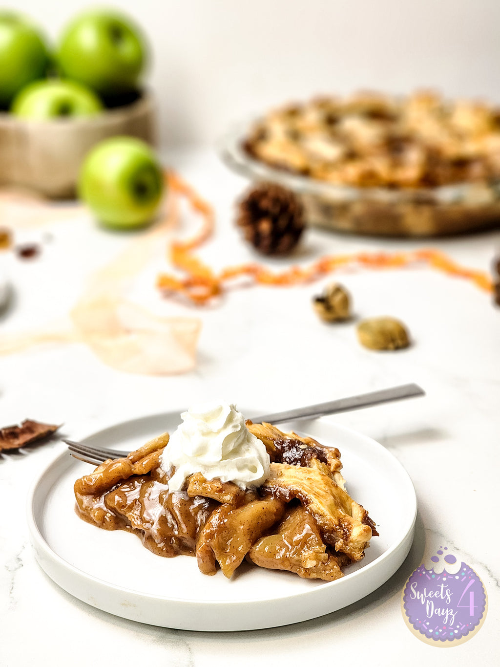 Salted Caramel Apple Pie on Marble