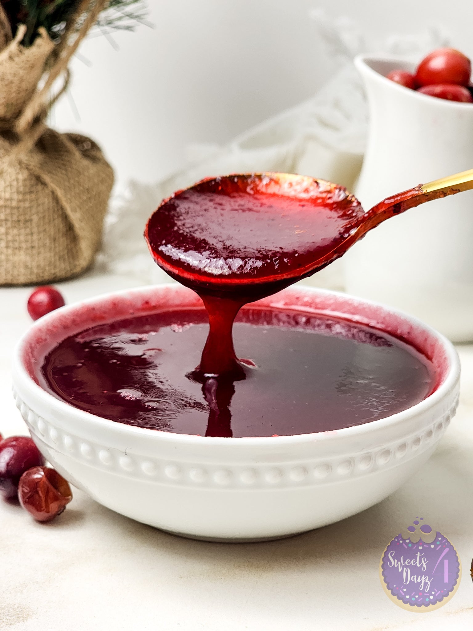 Homemade Cranberry Sauce on Gold Marble