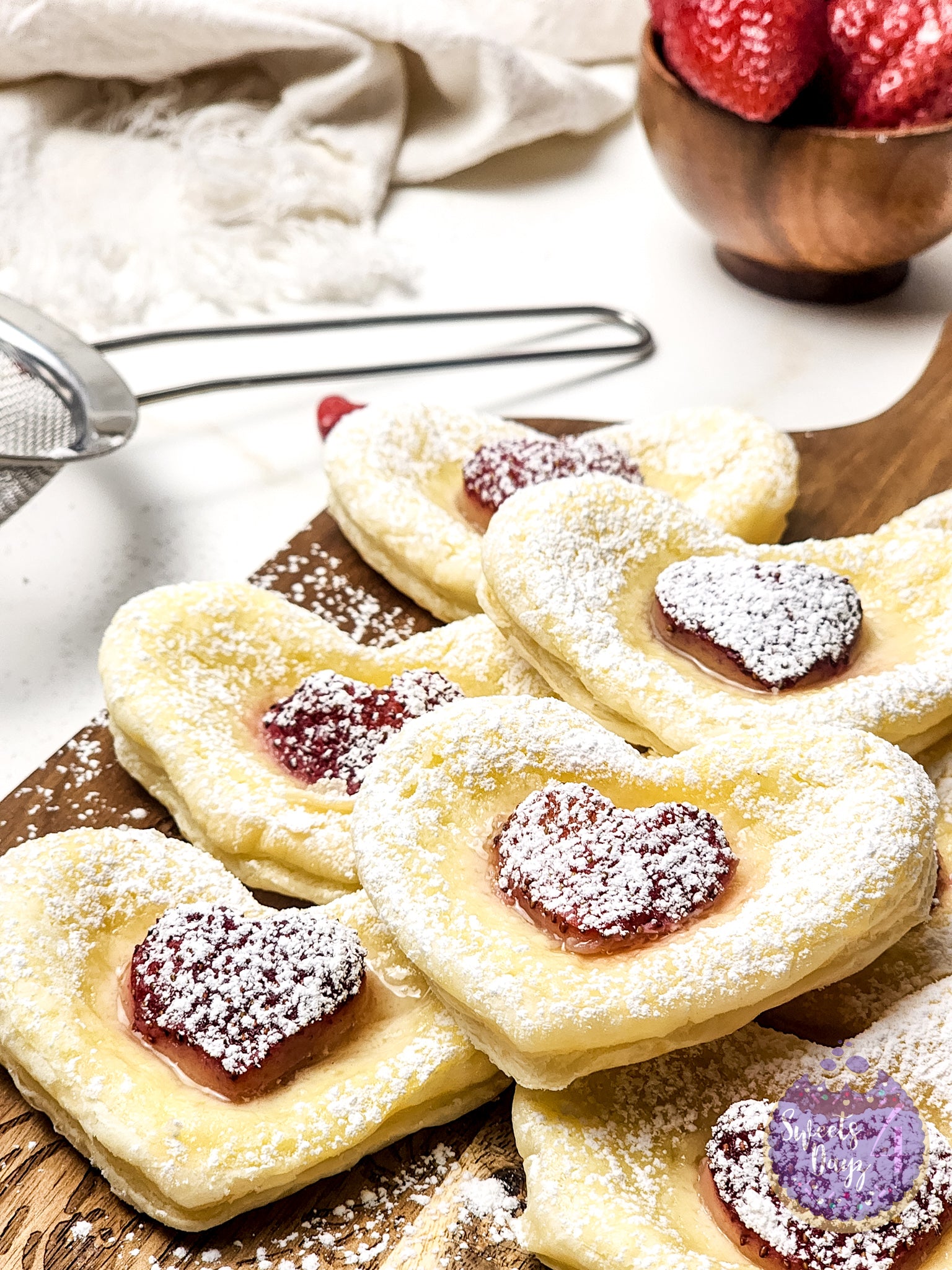 Cream Cheese Heart Puff Pastries on Gold Marble