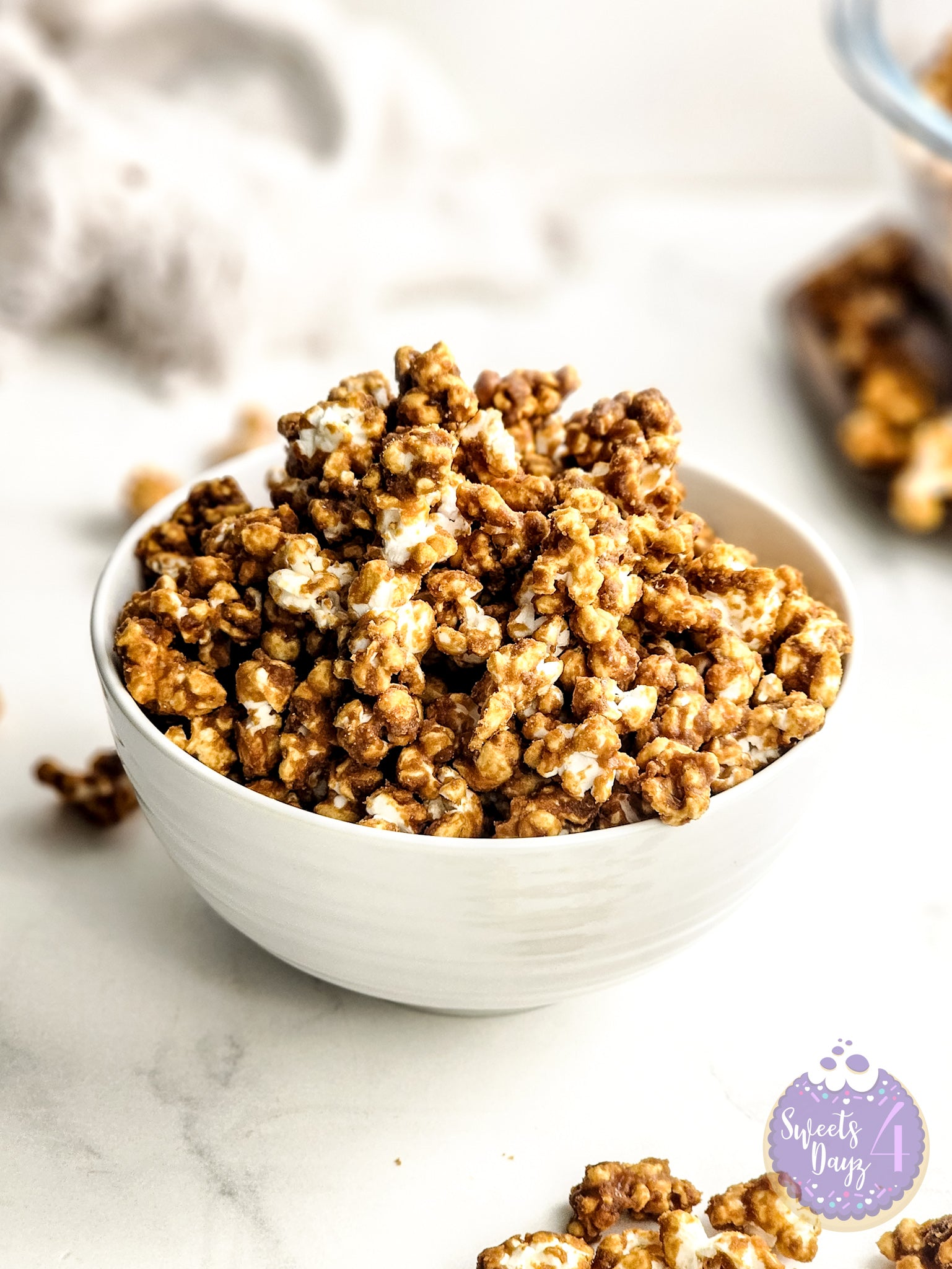 Homemade Caramel Popcorn on Marble