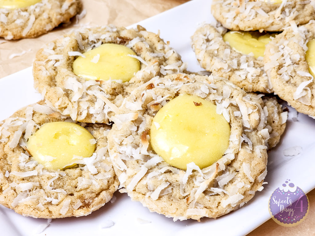 Coconut Lemon Curd Cookies on Gold Marble
