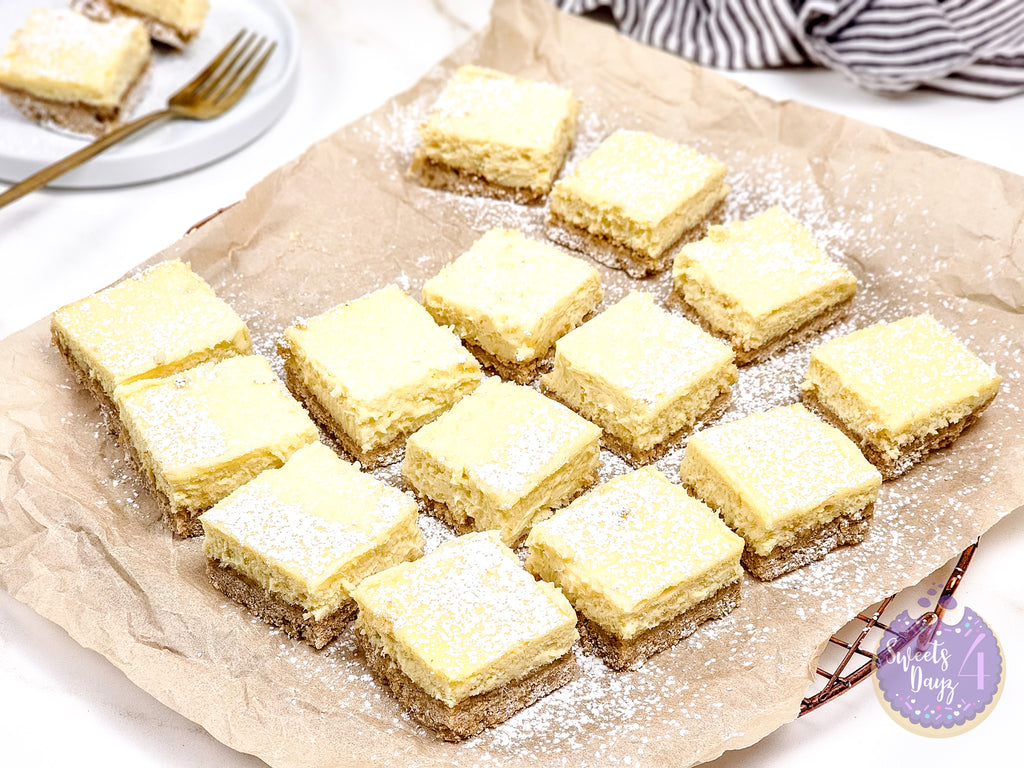 Lemon Cheesecake Bars on Gold Marble