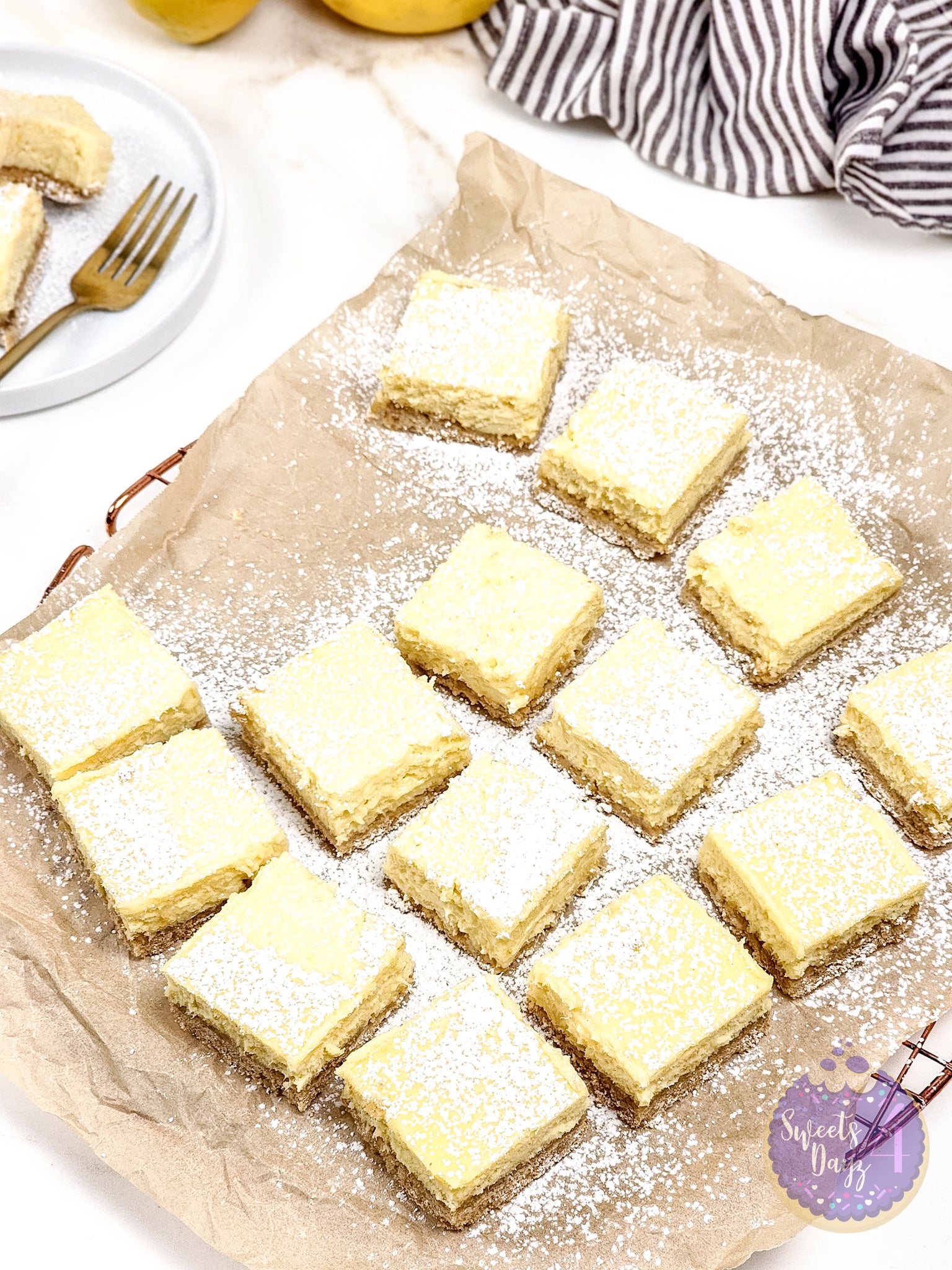 Lemon Cheesecake Bars on Gold Marble