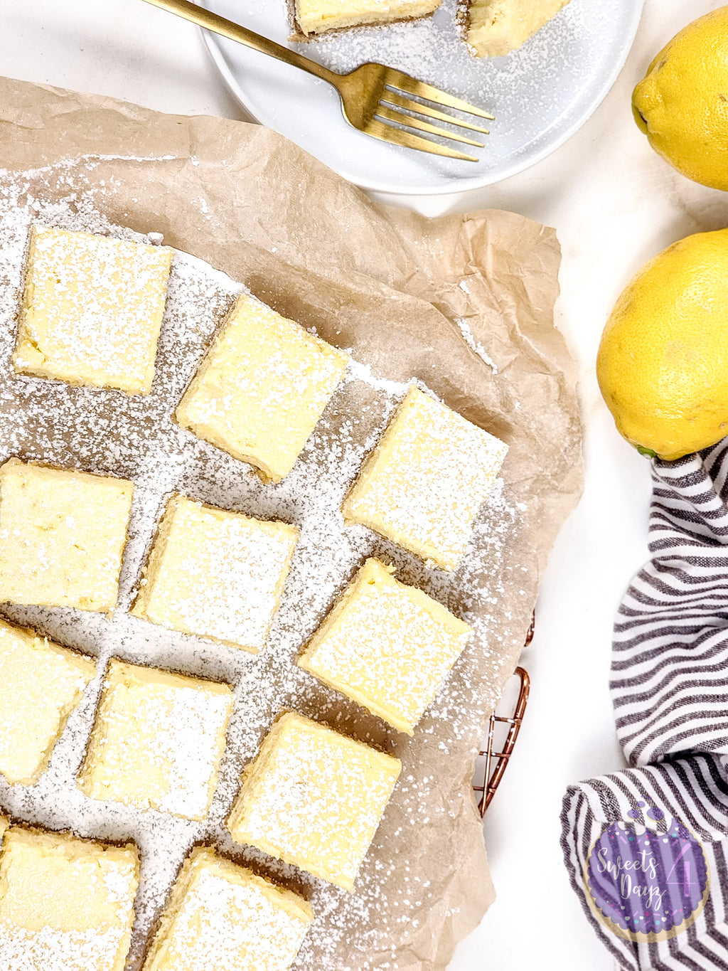 Lemon Cheesecake Bars on Gold Marble