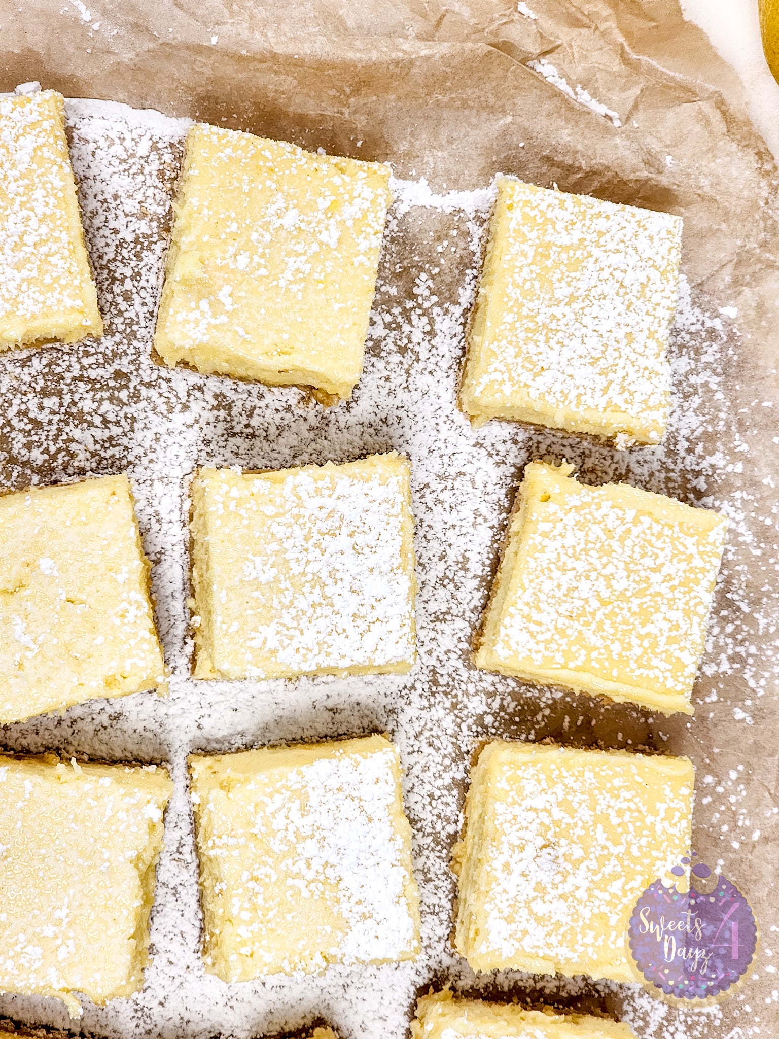 Lemon Cheesecake Bars on Gold Marble