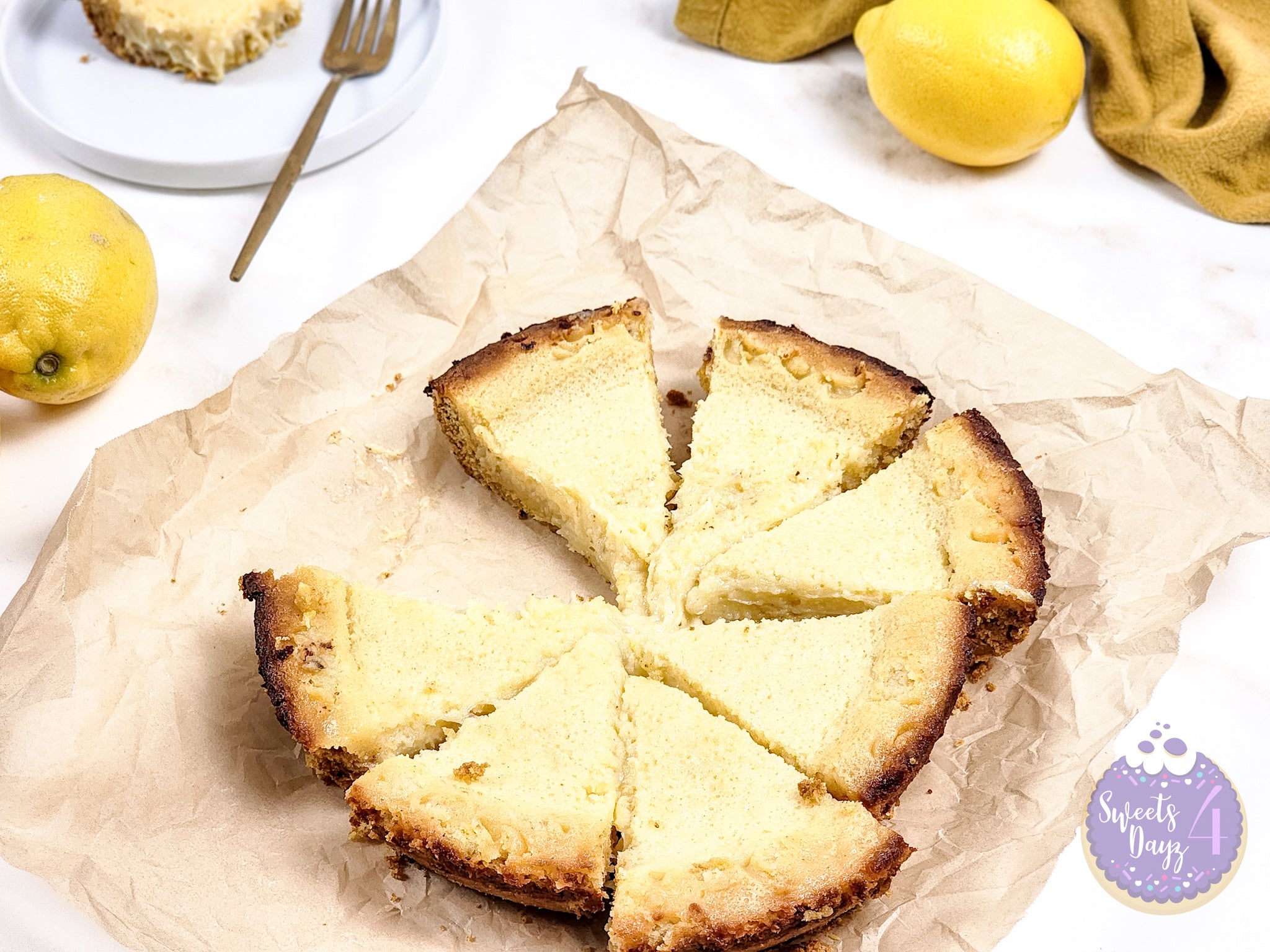 Lemon Gooey Butter Cake on Gold Marble