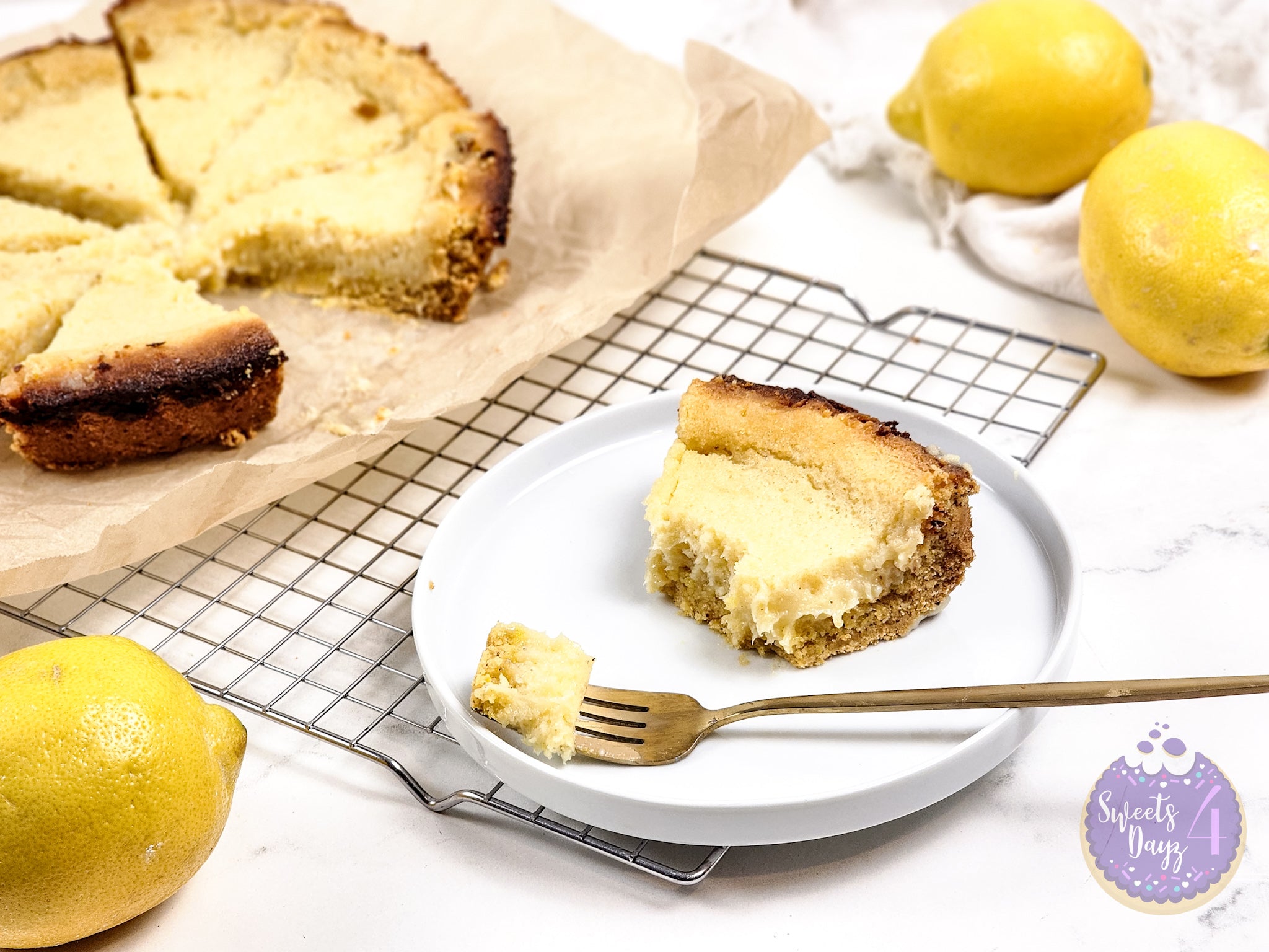 Lemon Gooey Butter Cake on Marble