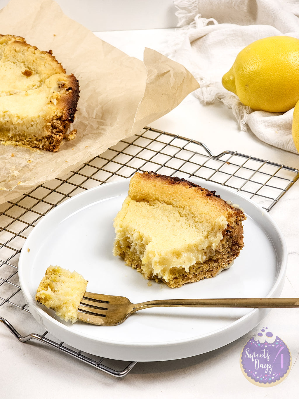 Lemon Gooey Butter Cake on Marble