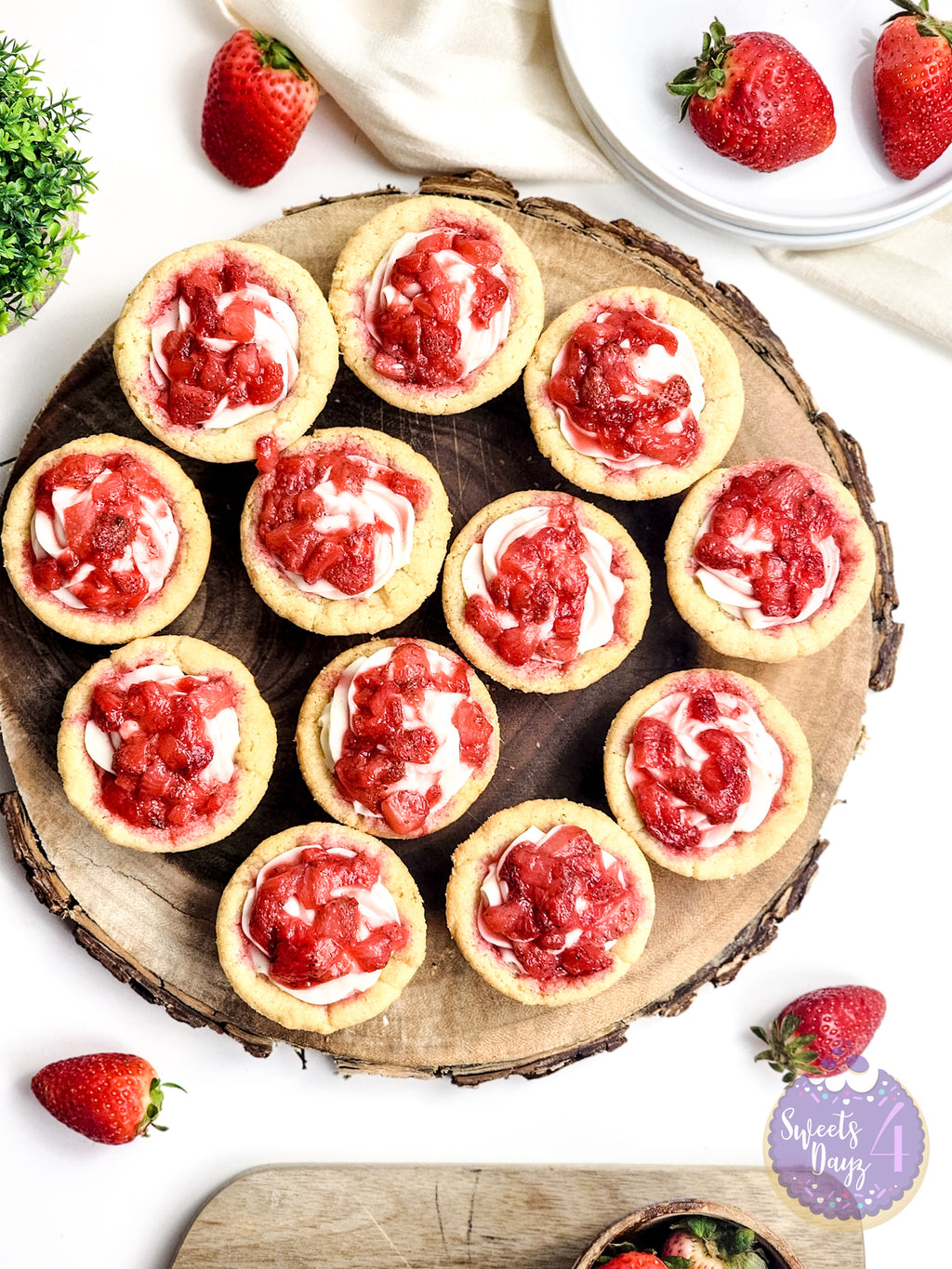 Strawberry Cheesecake Cookie Cups on White