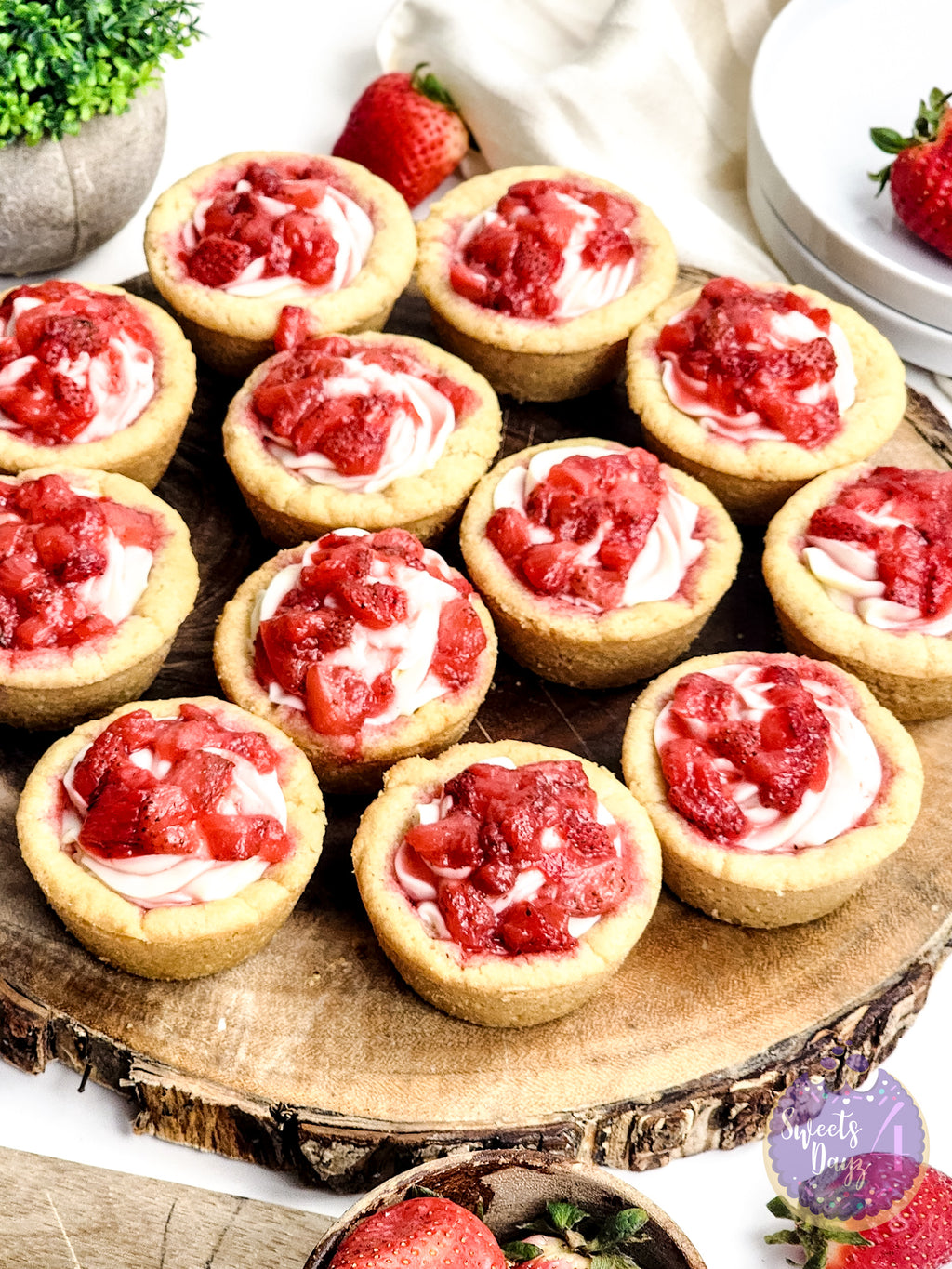 Strawberry Cheesecake Cookie Cups on White