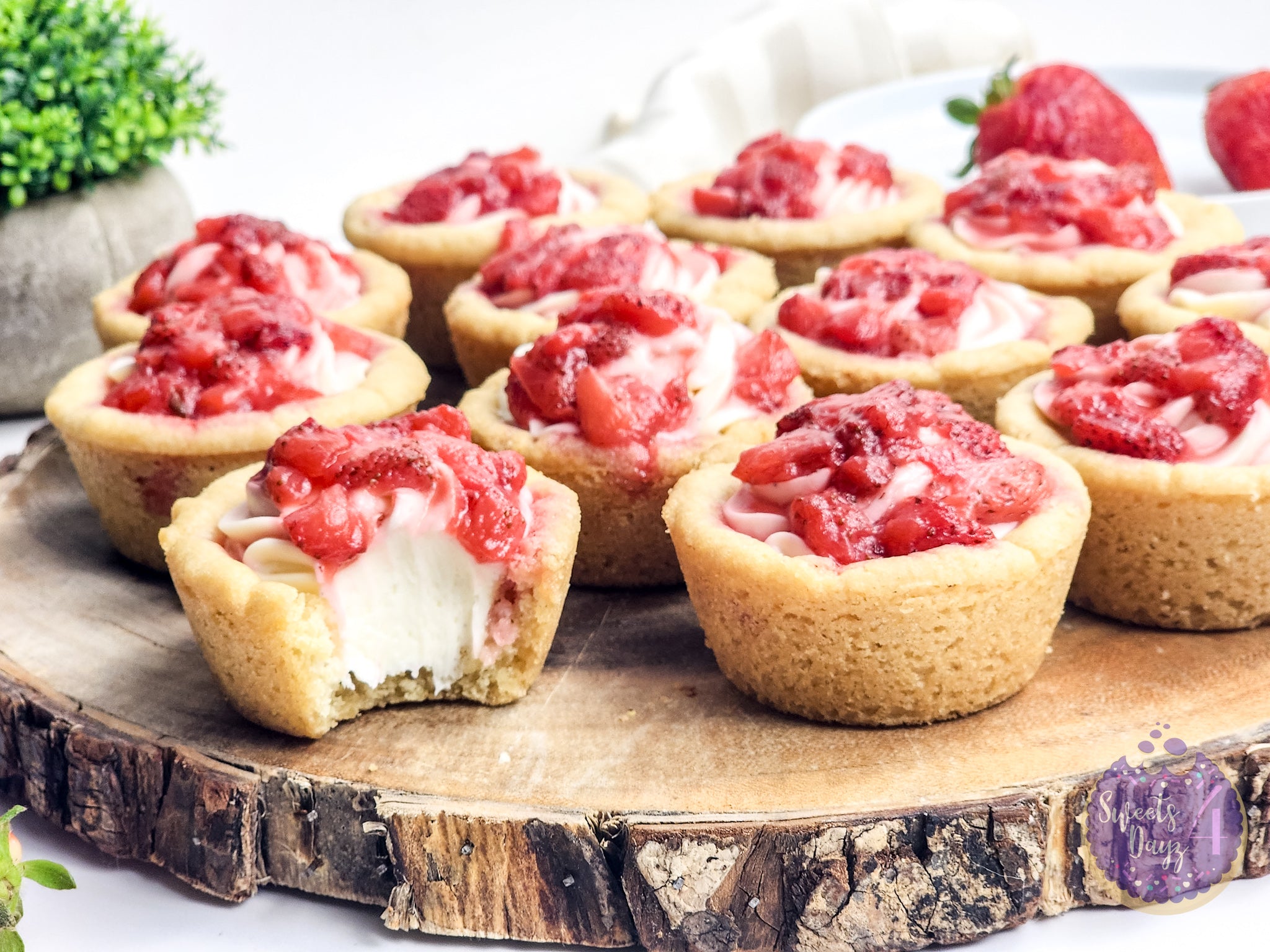 Strawberry Cheesecake Cookie Cups on White