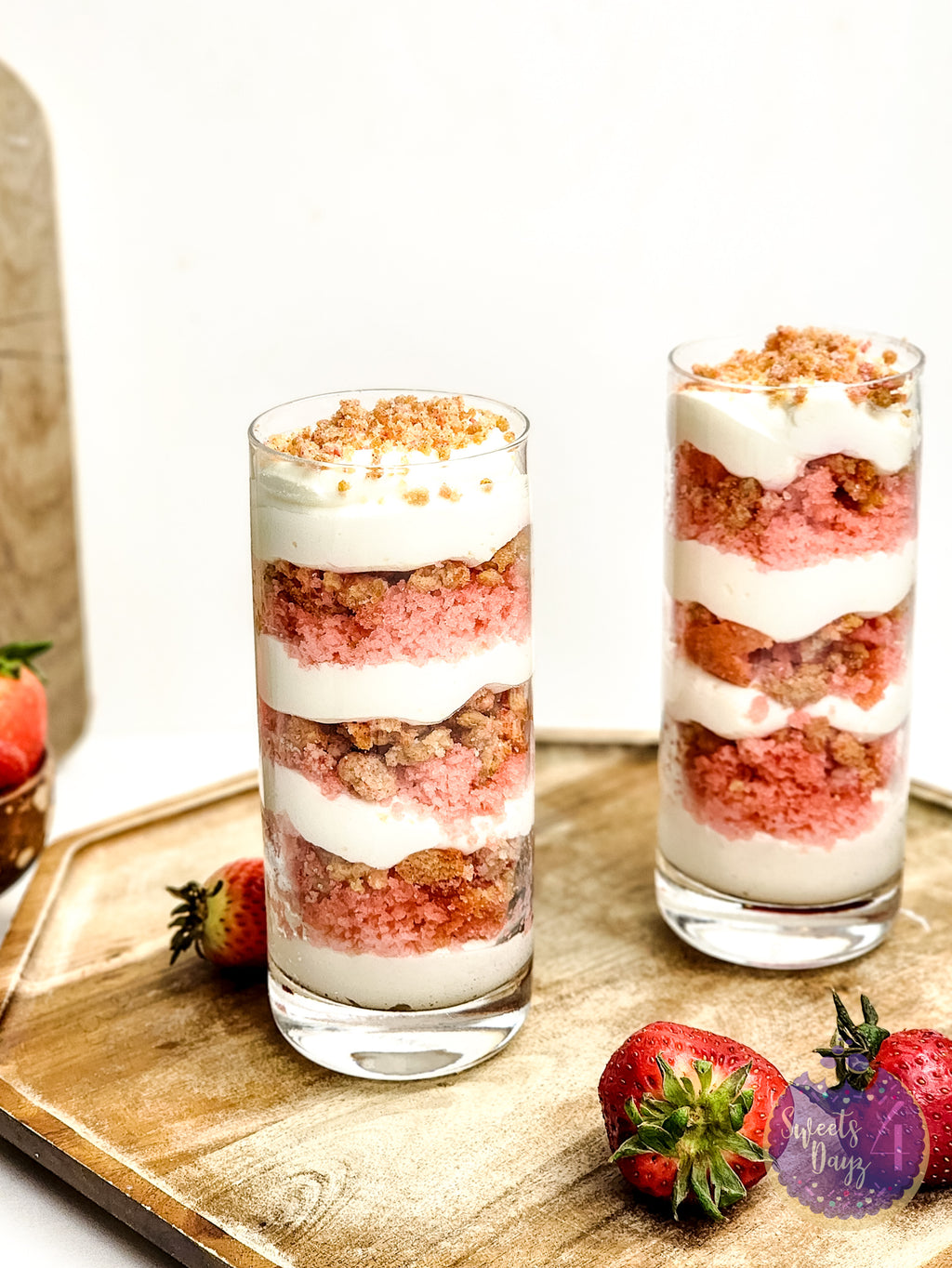 Strawberry Crunch Parfait on Gold Marble