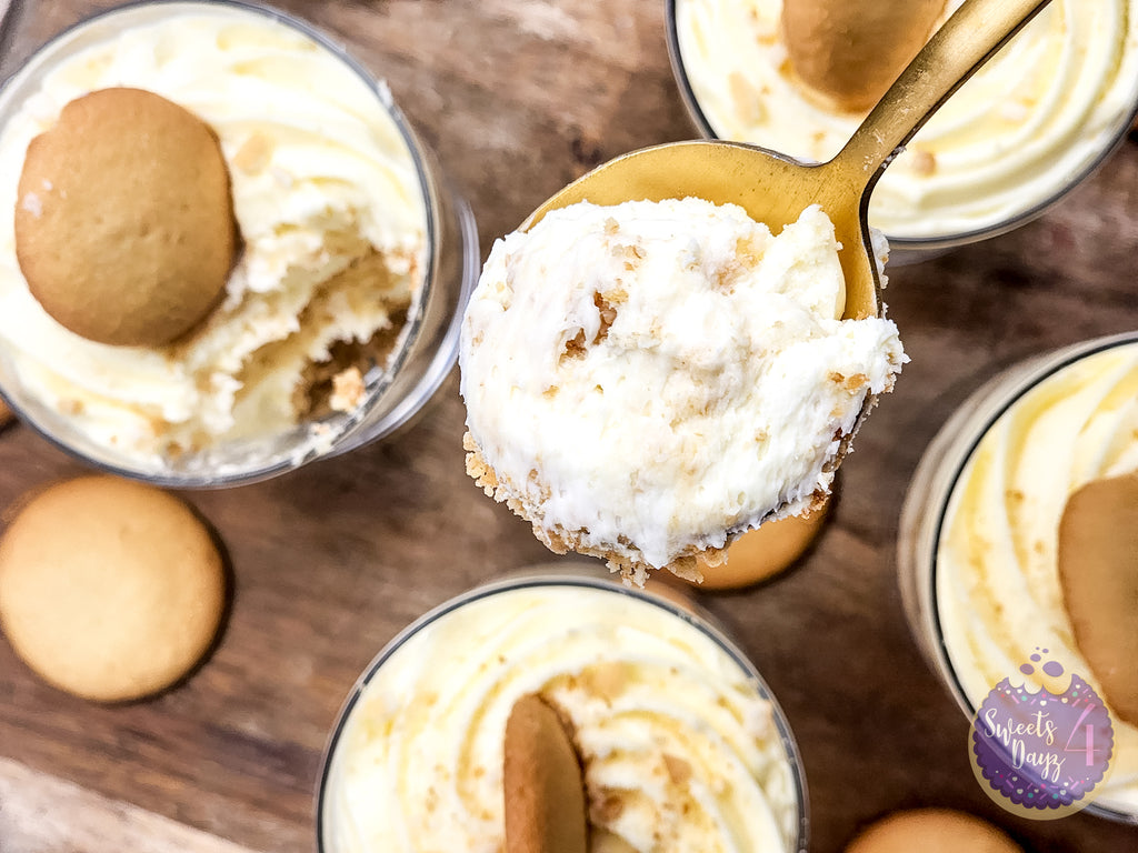 No Bake Vanilla Cheesecake Cups on Marble