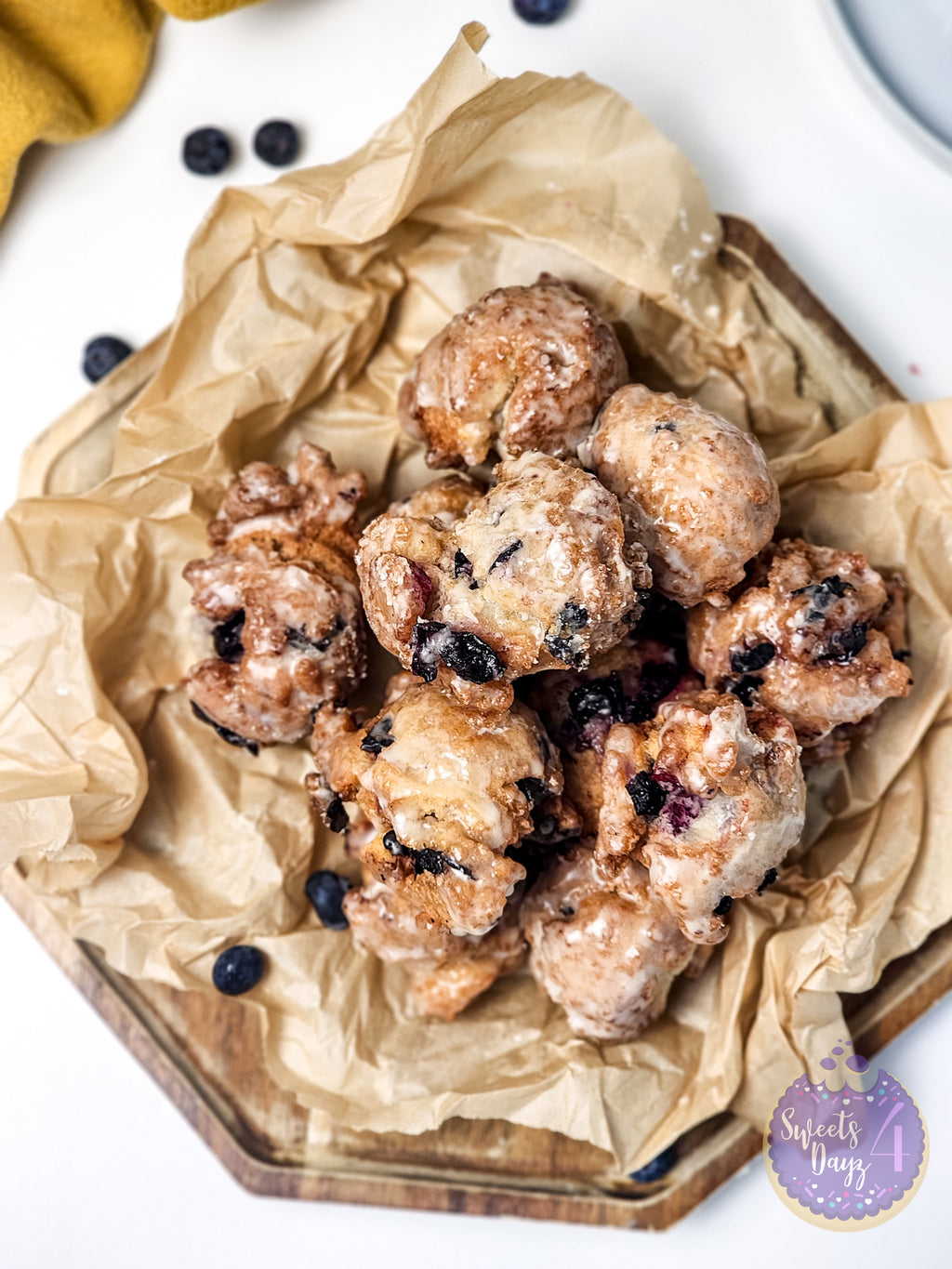 Blueberry Donut Holes on White