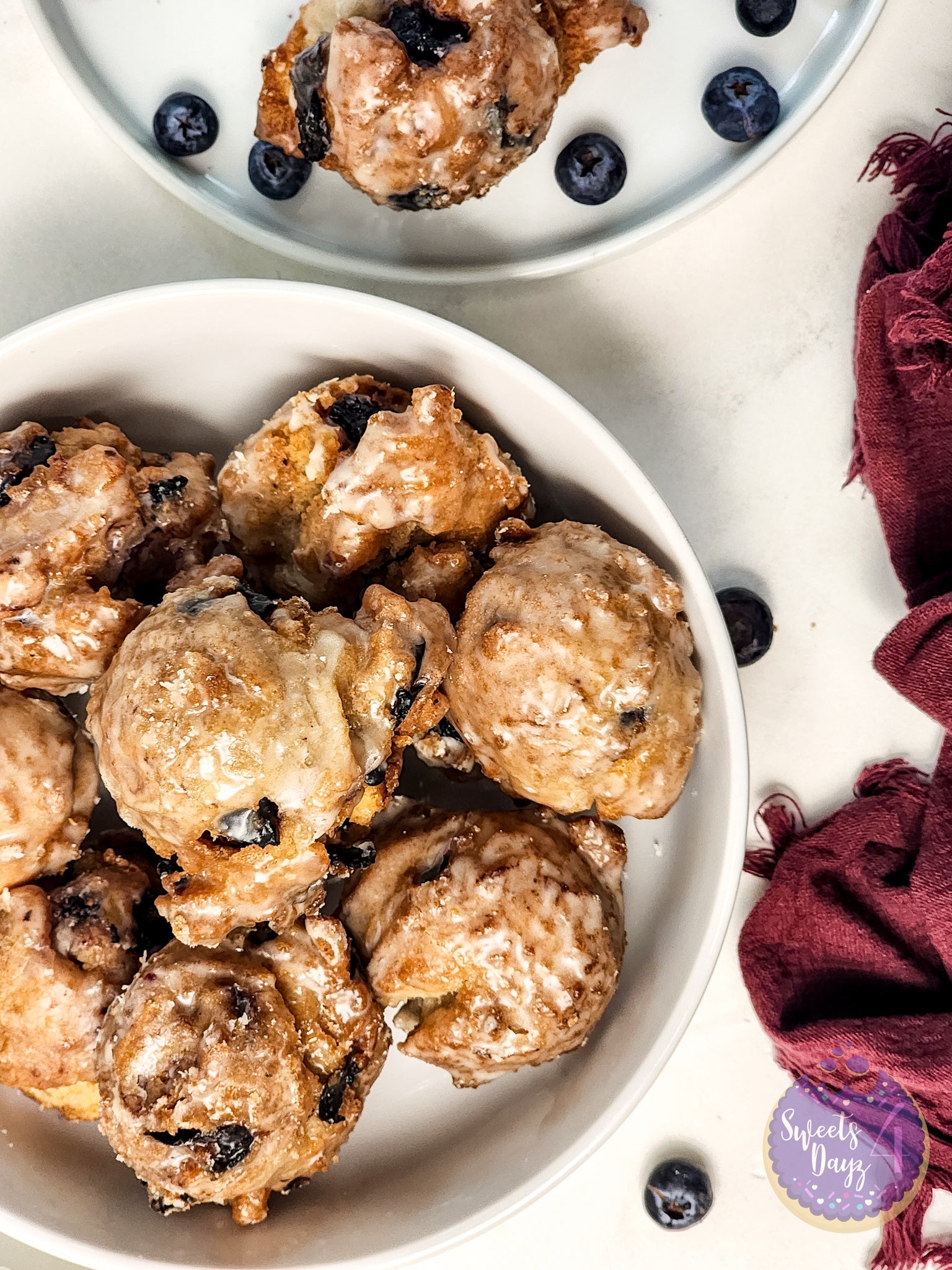 Blueberry Donut Holes on Marble