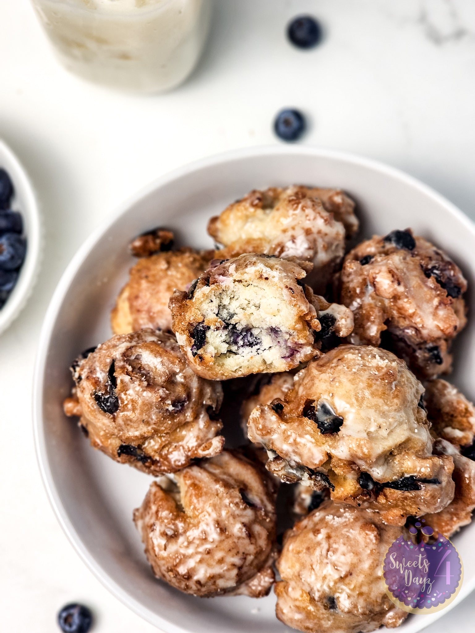 Blueberry Donut Holes on Marble