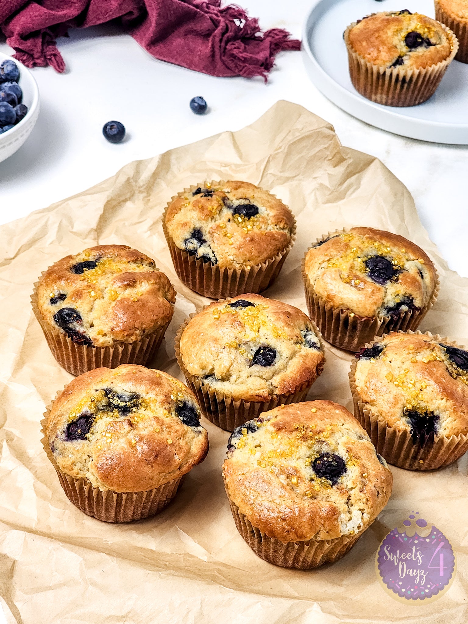 Protein Blueberry Muffins on Gold Marble