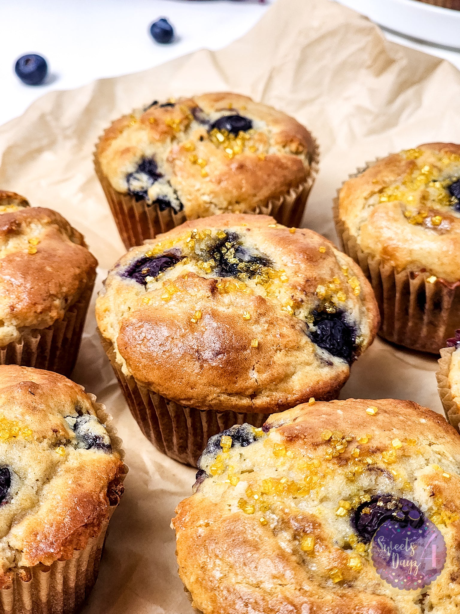 Protein Blueberry Muffins on Gold Marble