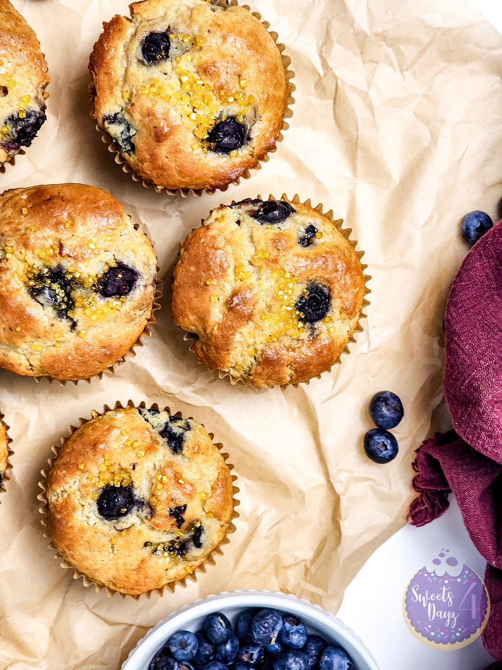 Protein Blueberry Muffins on Gold Marble