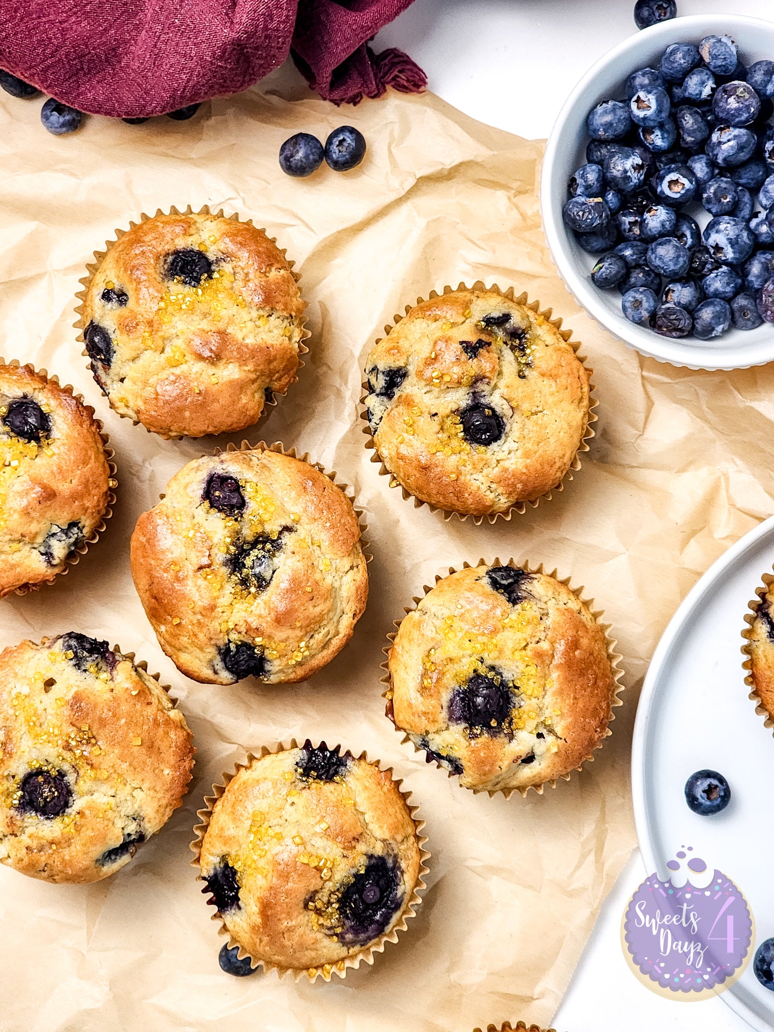 Protein Blueberry Muffins on Gold Marble
