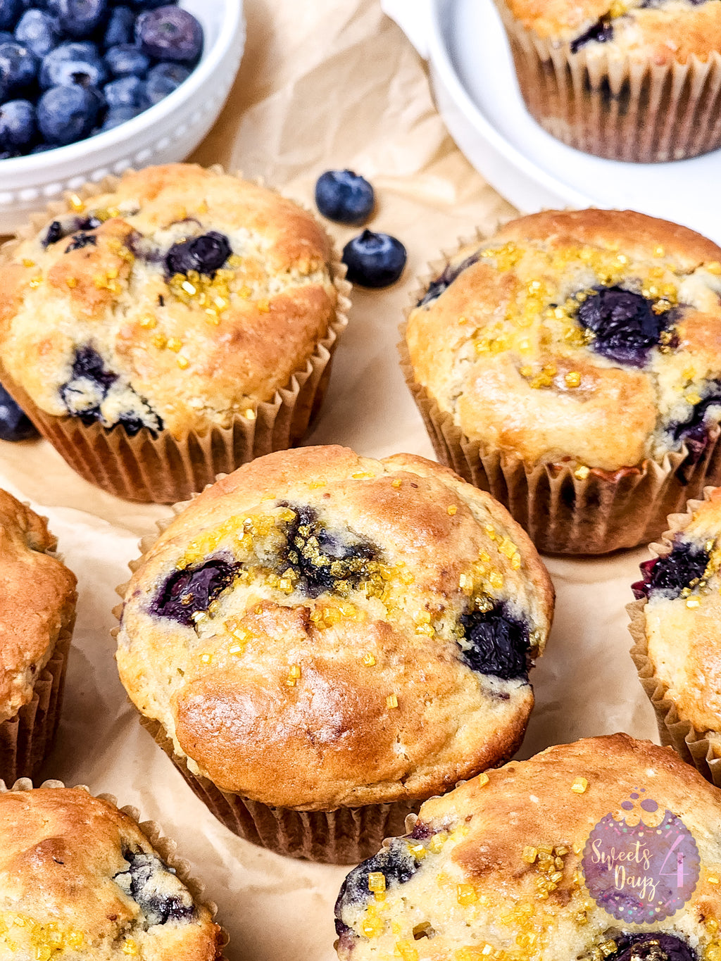 Protein Blueberry Muffins on Gold Marble