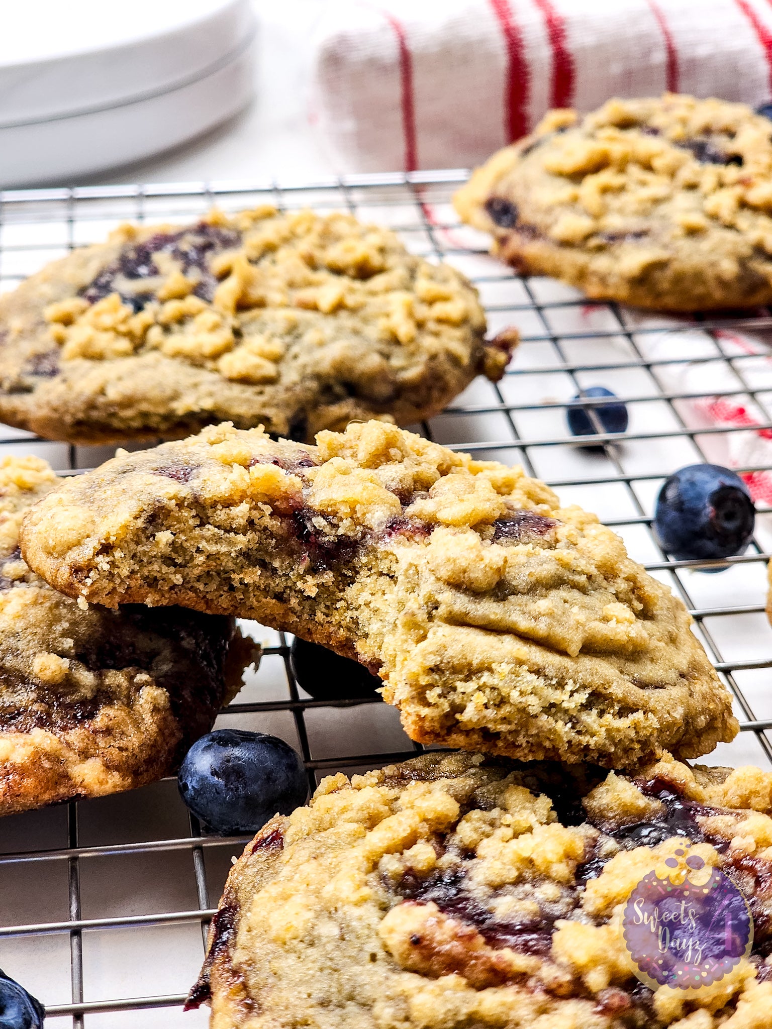 Blueberry Crumble Cookies on Marble