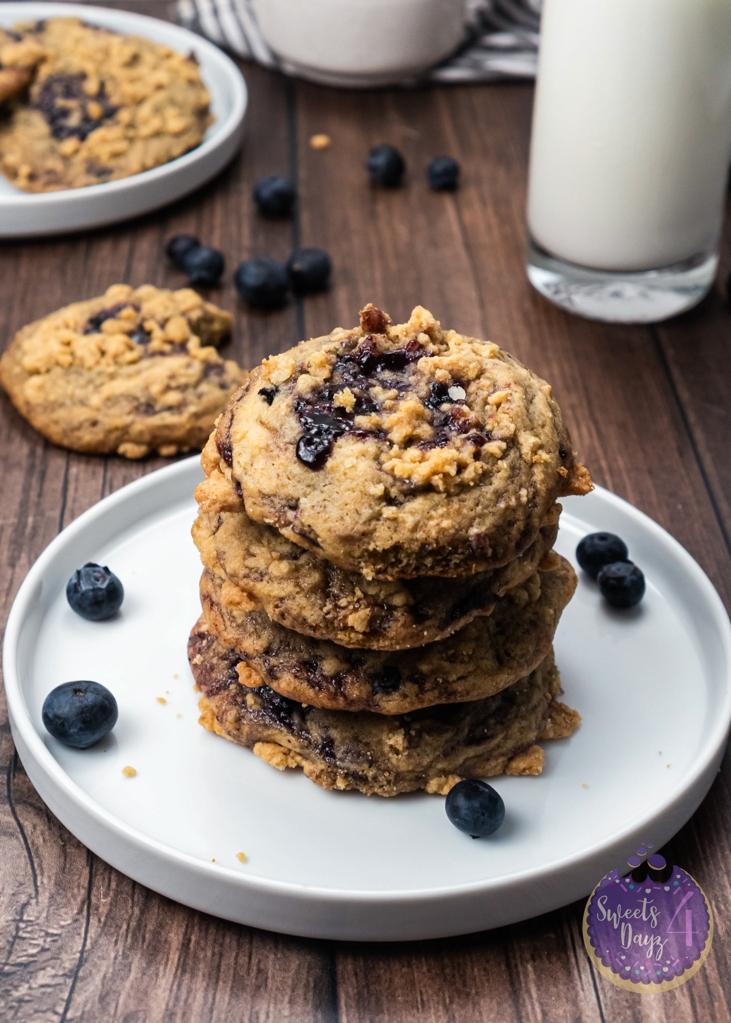 Blueberry Crumble Cookies on Brown Wood (4K Quality)