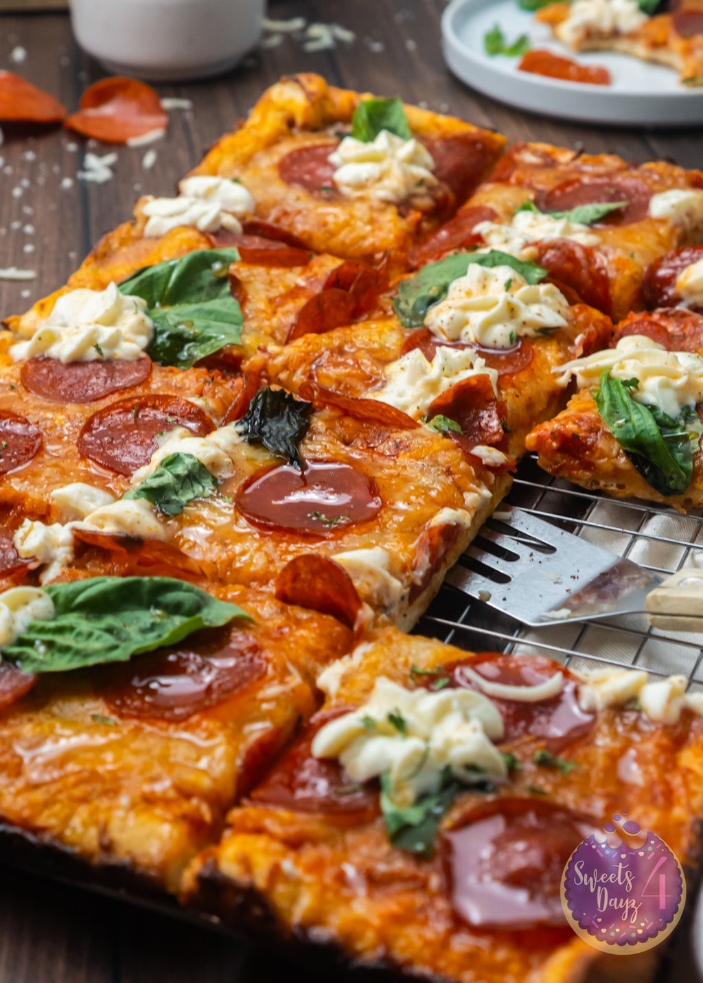 Honey Hot Pepperoni Pizza on Brown Wood (4K Quality)